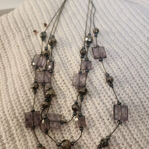 Purple & Black Beaded Necklace Paired With Plum Swaroski Crystal Stud Earrings